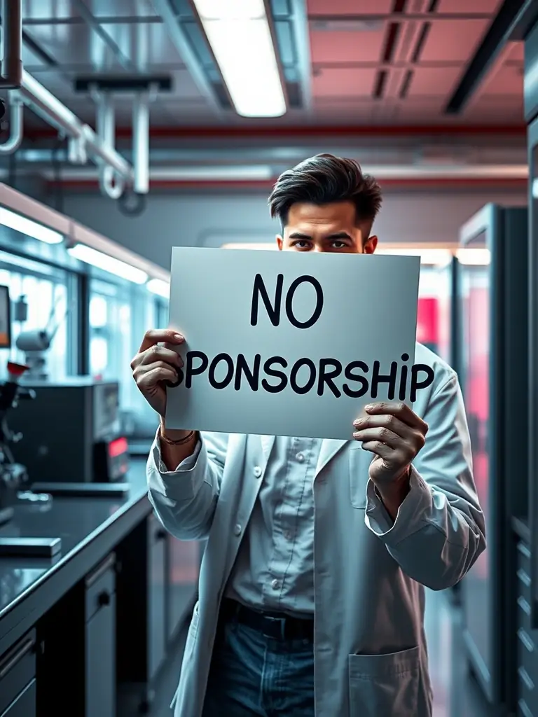 A person holding a 'No Sponsorship' sign in a lab environment, emphasizing the commitment to unbiased reviews and independence from manufacturers.