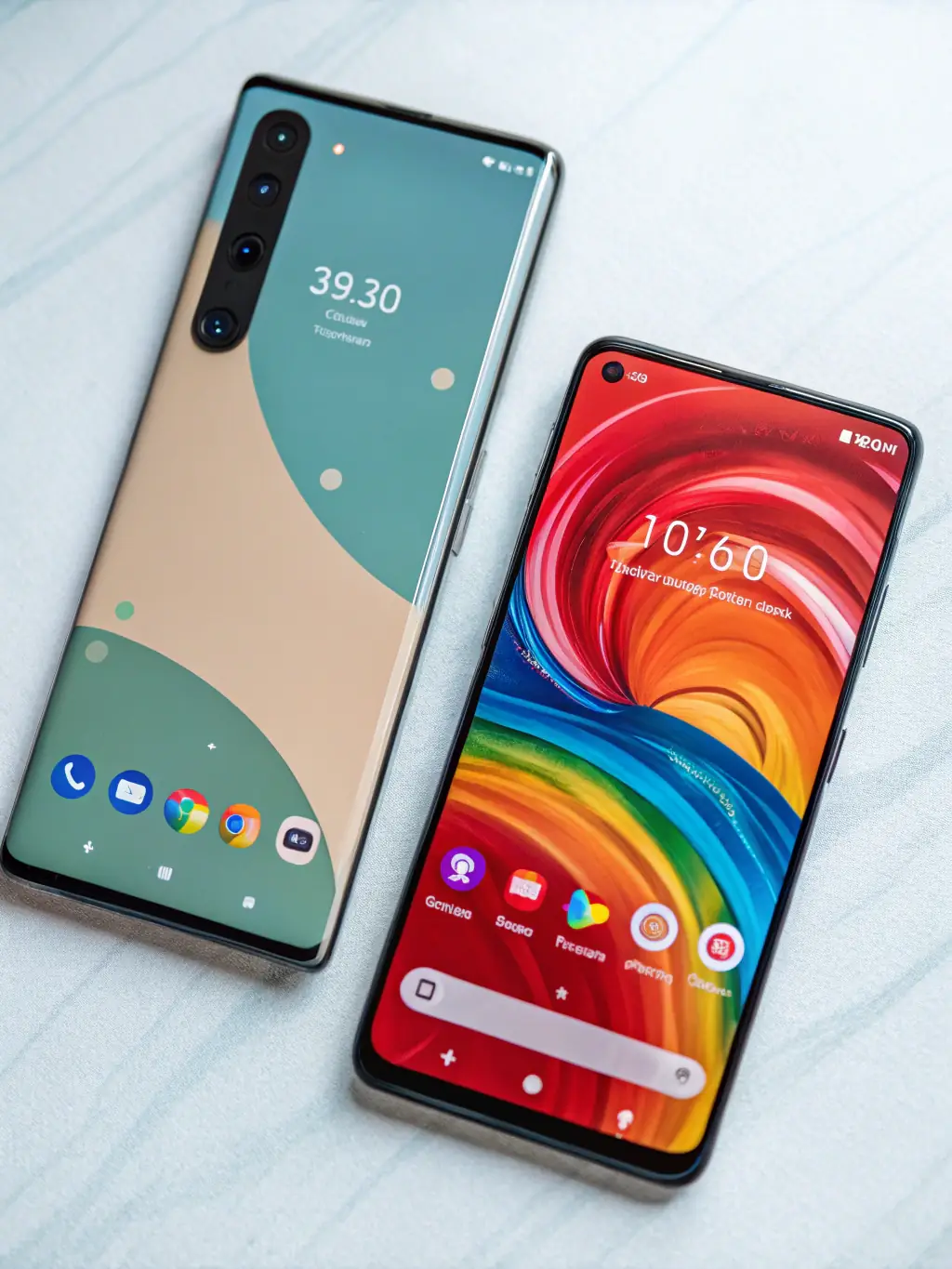 An image showing a side-by-side comparison of two smartphones on a testing bench, highlighting the comparative analysis aspect of the reviews.